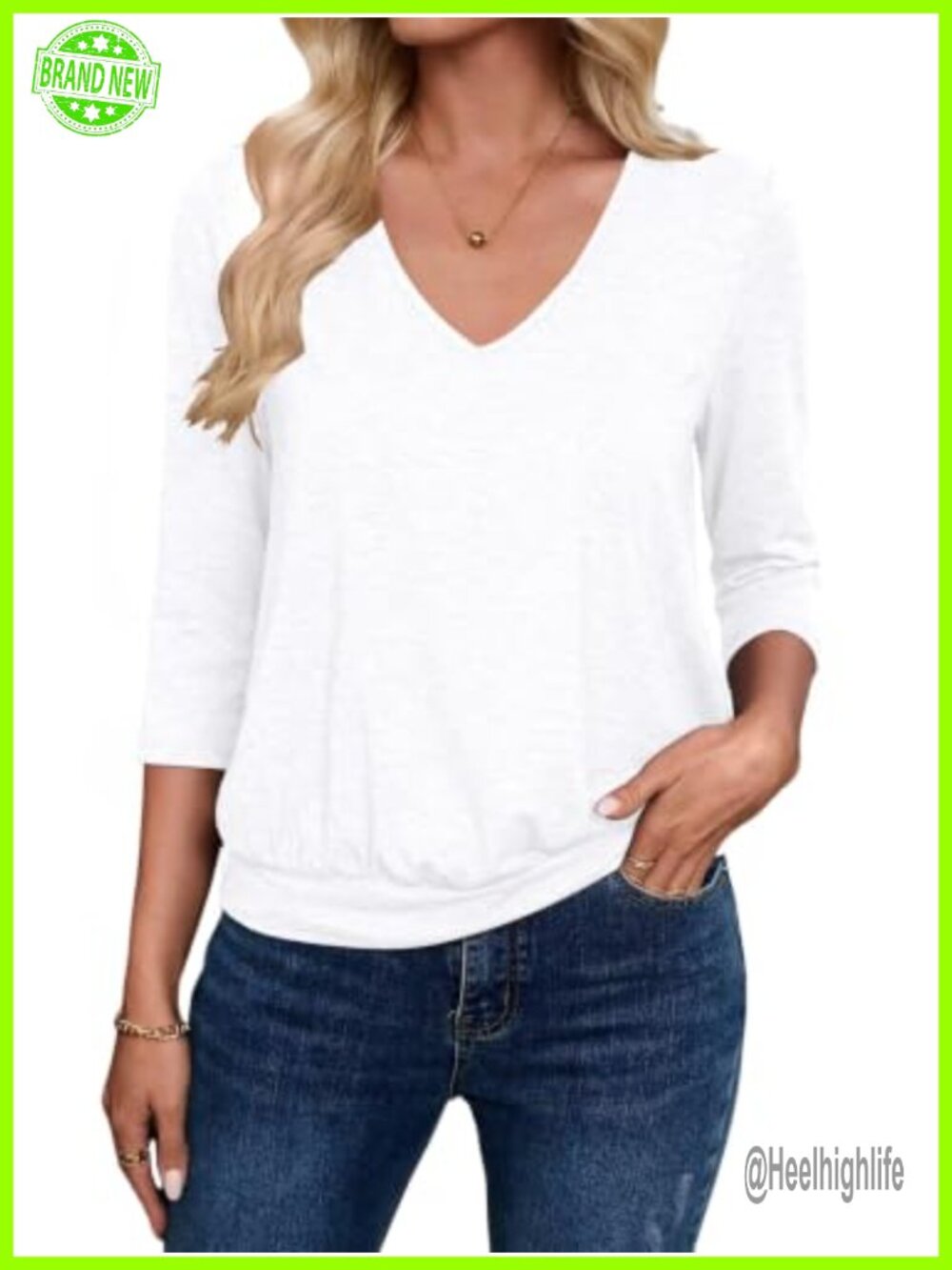 Sialois Women 3/4 Sleeve V Neck Blouse Banded Bottom Tunic Top